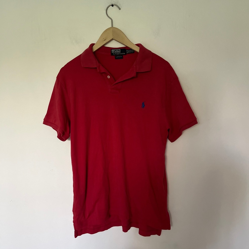 Polo Ralph Lauren Mens Custom Fit Short Sleeve Mesh Polo Shirt Red Blue Pony M